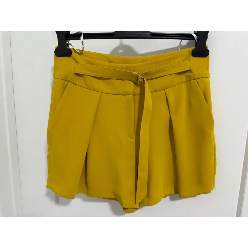 Karen Millen Top & Shorts Set Mustard Yellow‎ Long Sleeve Belted US 4